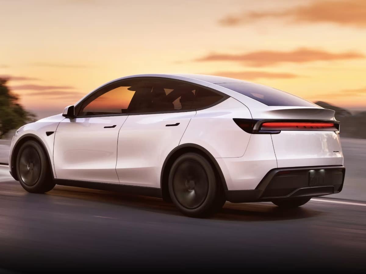 tesla model y on road